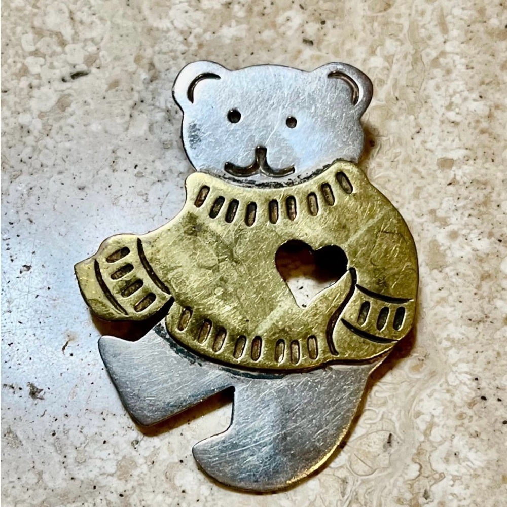 Vintage 925 Teddy Bear Love Brooch